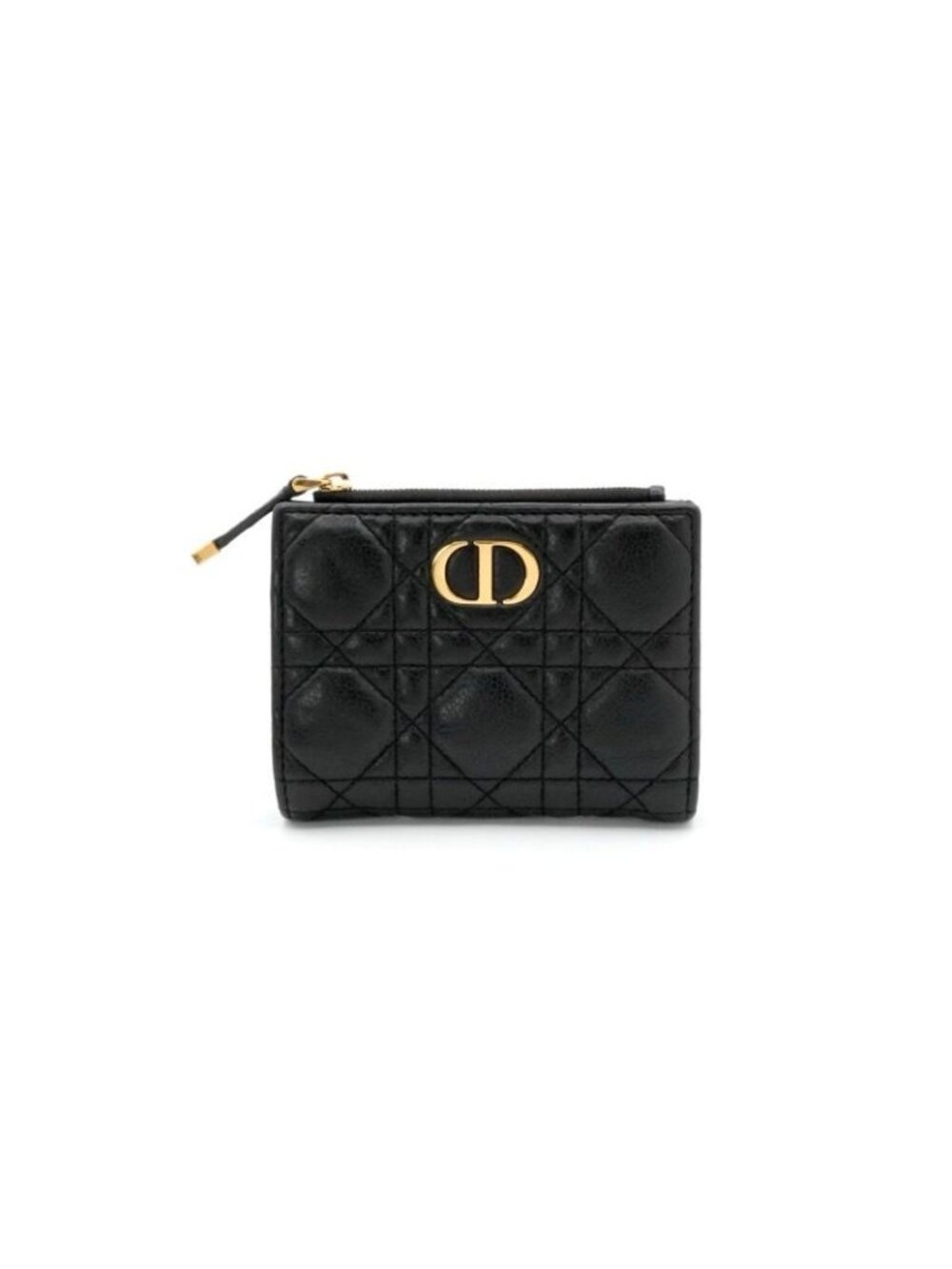 Dior Wallet Bifold Mini Black Gold Caro Dahlia Cannage
